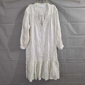 Greek Archaic Kori Dress Medium Tiered Linen Midi White Boho Relaxed Minimalist